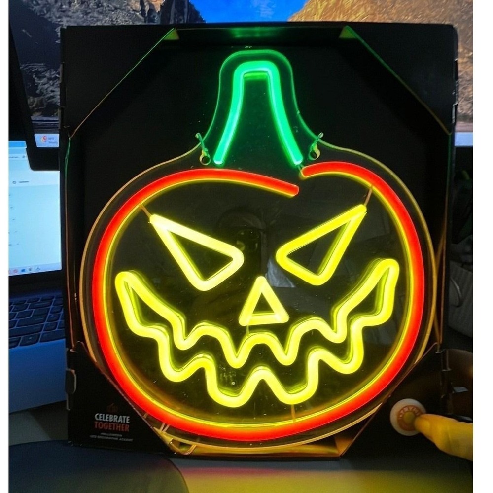 Celebrate Together Halloween LED Pumpkin Neon Sign Jack-O-Lantern NEW